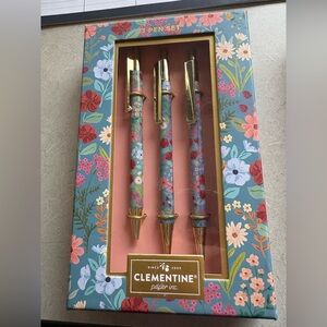 Clementine Floral Pen Set - Blue & Pink Flower Pattern